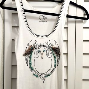 Tank top Mystical Blue Turquoise with Feathers Top